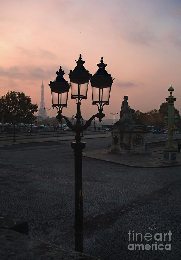 Three Lamps To The Eiffel Tower Paris Color Photograph by Felipe Adan Lerma