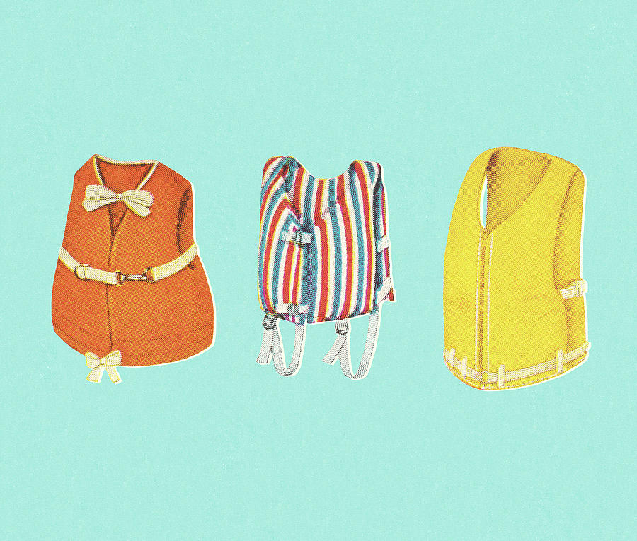 Vintage Drawing - Three Life Vest by CSA Images