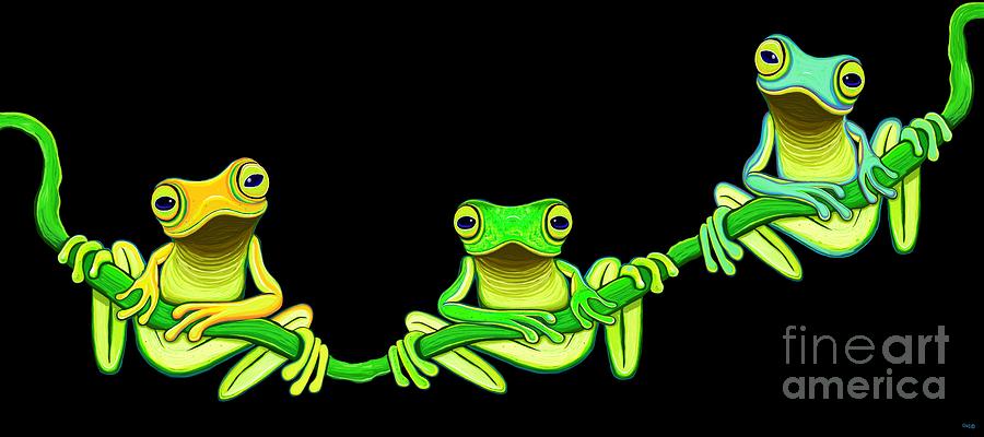 Three Little Curious Frogs Digital Art