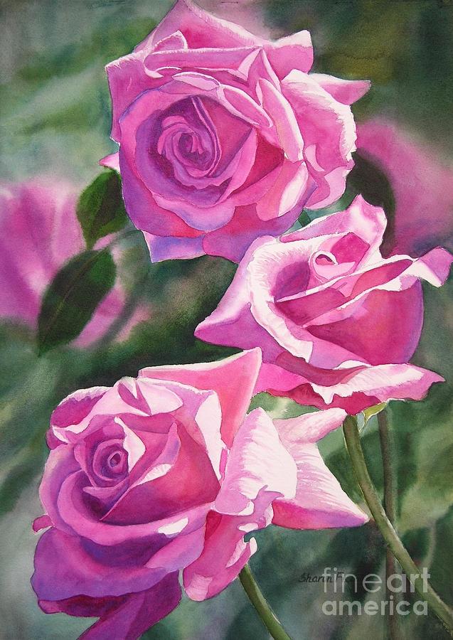 Three Magenta Roses Painting by Sharon Freeman - Fine Art America
