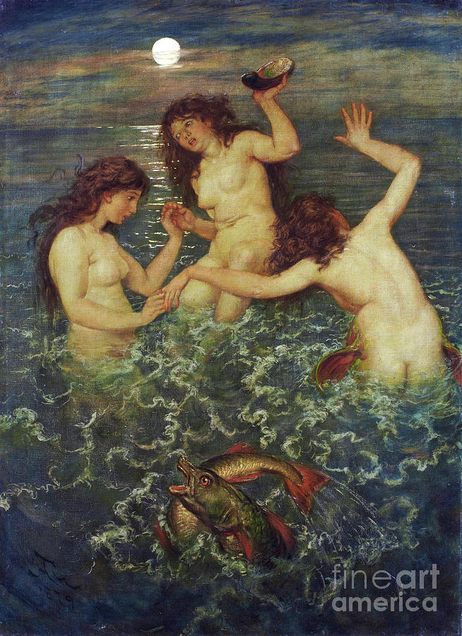 Hans Thoma Painting - Three Mermaids By Hans Thoma by Hans Thoma