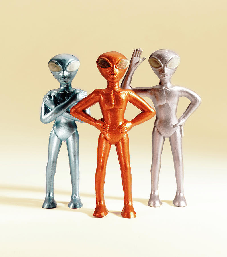 Science Fiction Drawing - Three Multicolored Aliens by CSA Images