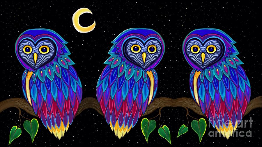 Three Night Owls Digital Art by Nick Gustafson