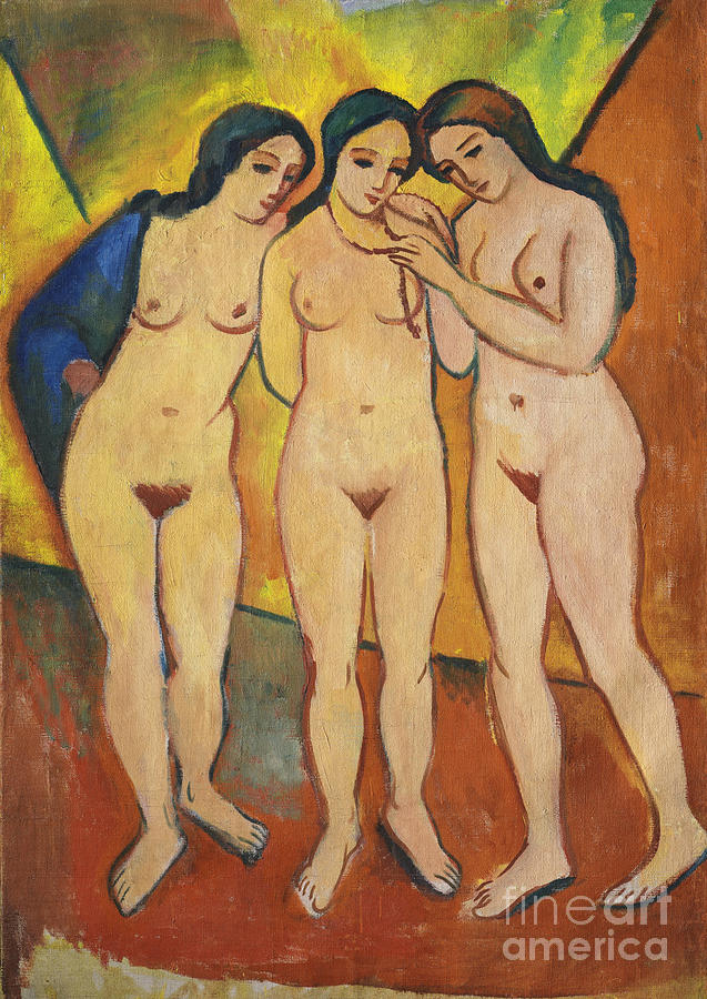 Three Nudes, Orange And Red, 1912 Drawing by Heritage Images