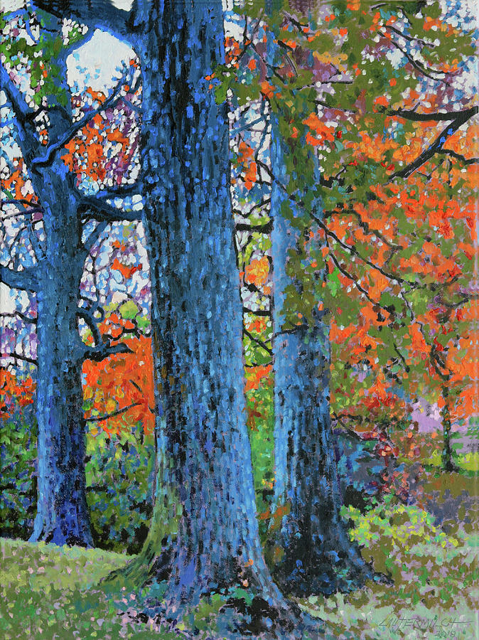 Three Oak Trees Painting by John Lautermilch