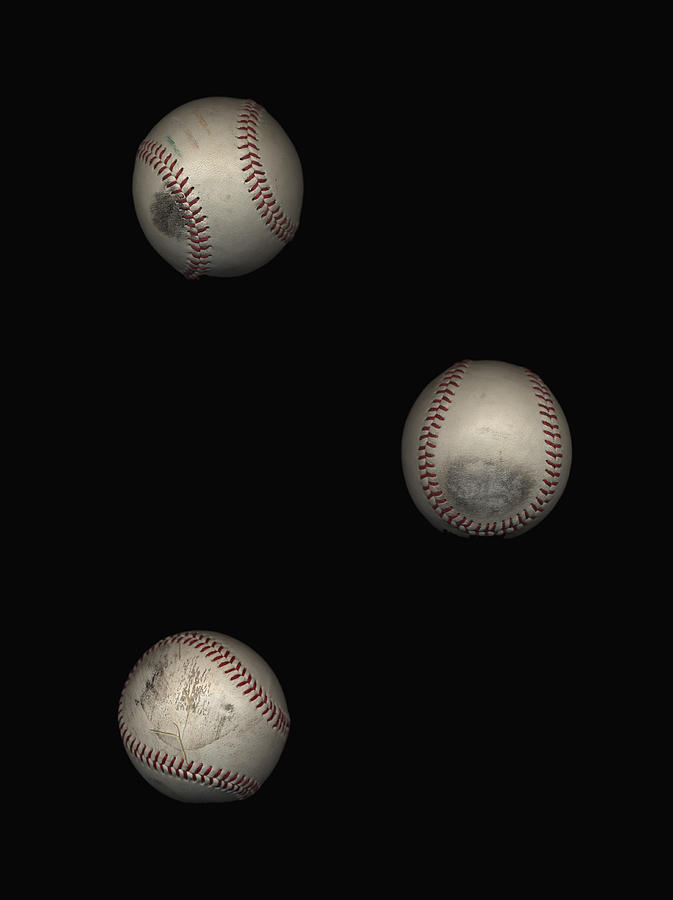 Three Old Baseballs On Black Background Photograph by Siri Stafford