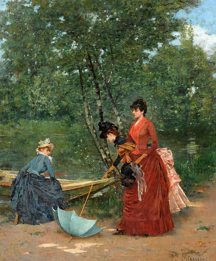 Paris Painting - Three Parisiennes in the Bois de Boulogne by Francesc Miralles i Galaup