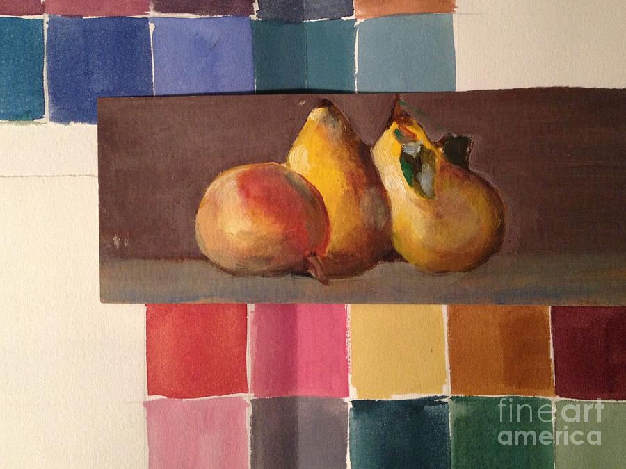 Three Pears on Watercolor Squares Painting by Nancy Kane Chapman