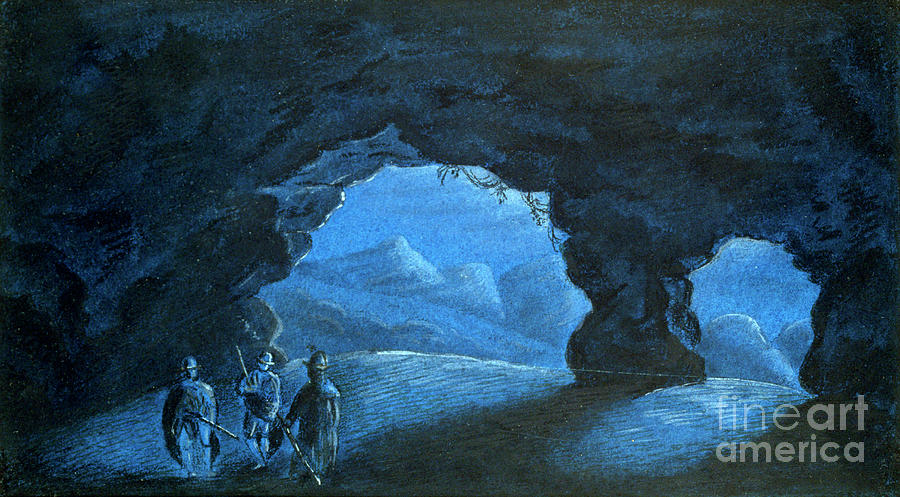 Three People In A Cave Drawing by Print Collector