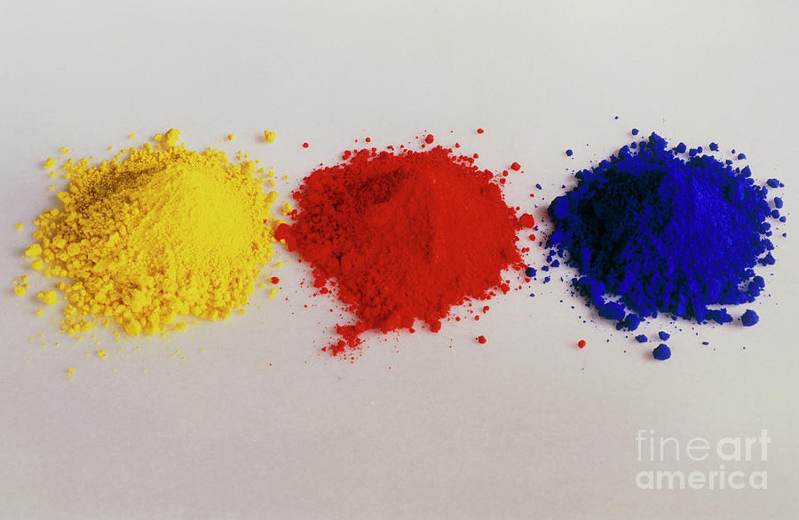 Three Piles Of Powder Paint In Primary Colours Photograph by Rosenfeld Images Ltd/science Photo Library