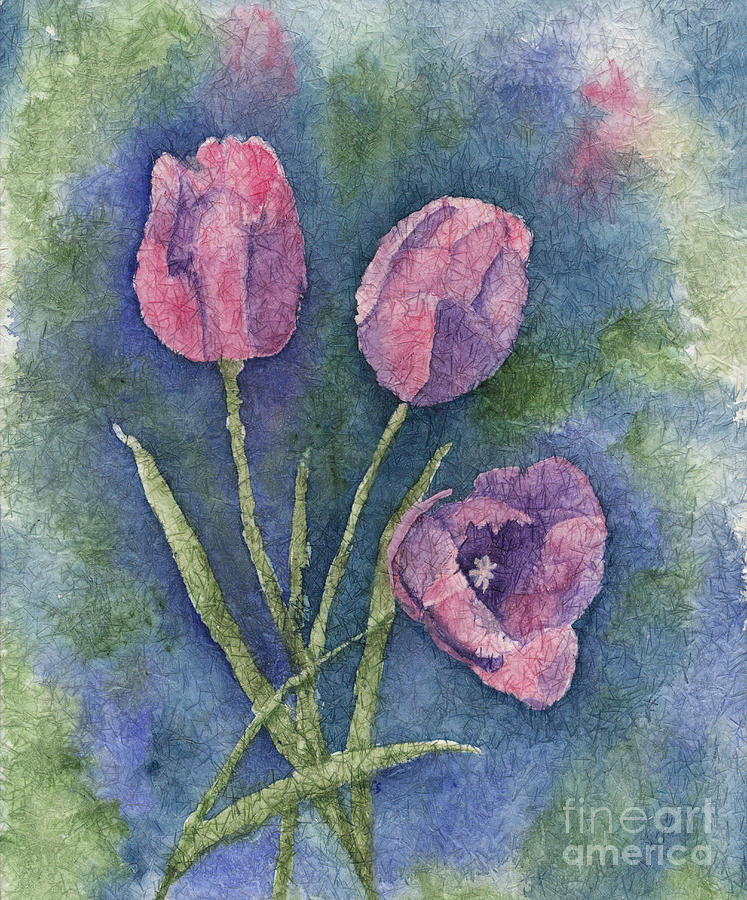 Three Pink Tulips 2 Painting by Conni Schaftenaar