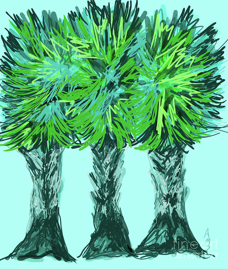 Three Playful Palm Trees Digital Art by Annette M Stevenson