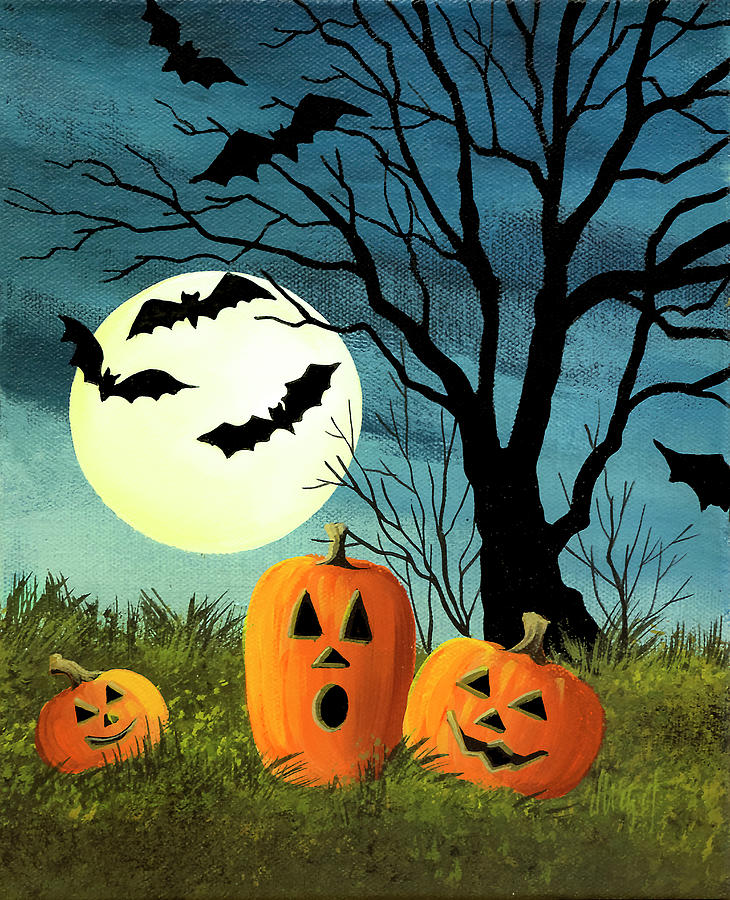 Halloween Painting - Three Pumpkins by Debbi Wetzel