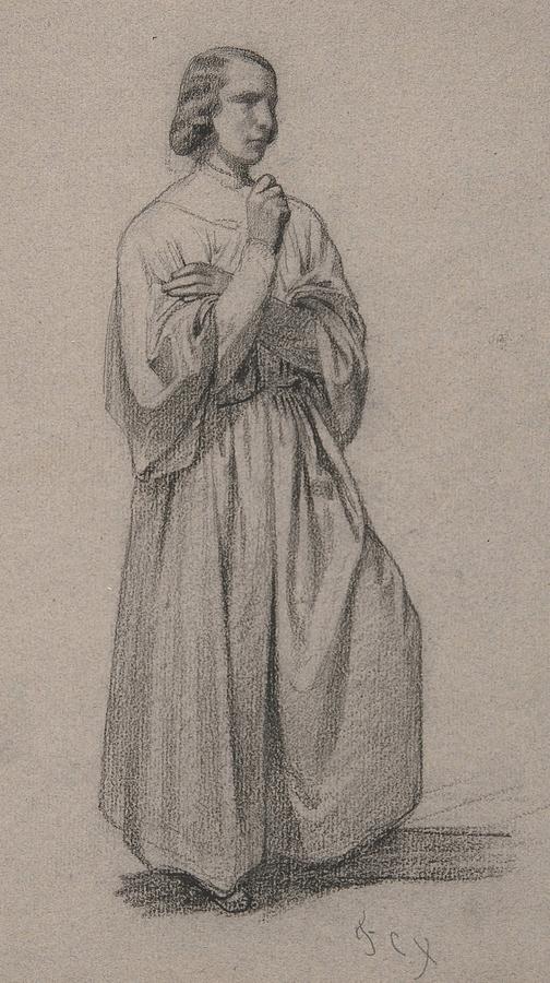 Three-quarter View Of A Standing Male Robed Figure Drawing by Francois ...