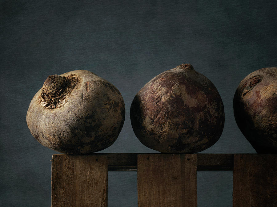 Three Red Beets On A Wooden Frame Photograph by Studio-344
