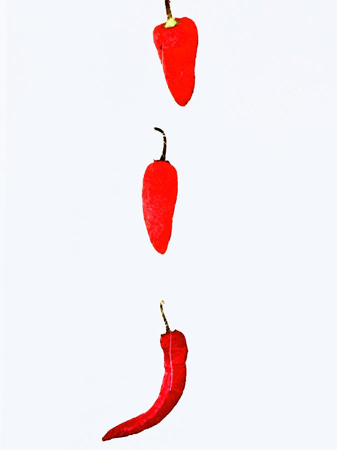 Three Red Hot Peppers Mixed Media by Alida M Haslett