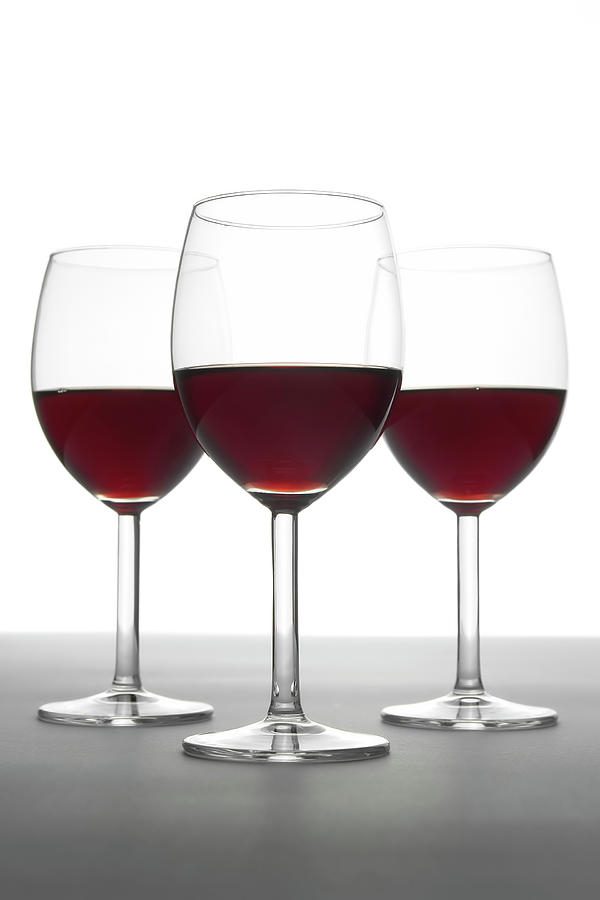 Three Red Wine Glasses Standing On Gray Photograph by Domin domin