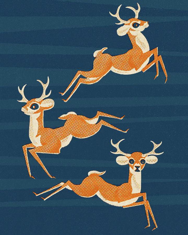 Christmas Drawing - Three Reindeer by CSA Images