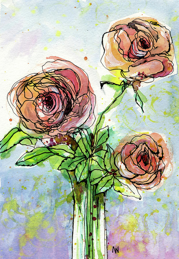 Three Roses Painting by AnneMarie Welsh