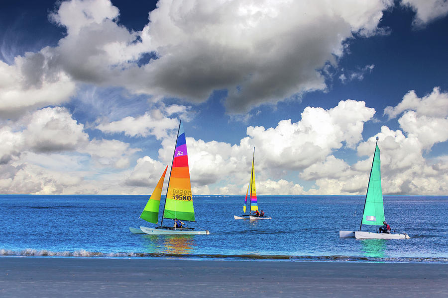 Three Sailboats Near Beach Photograph by Darryl Brooks