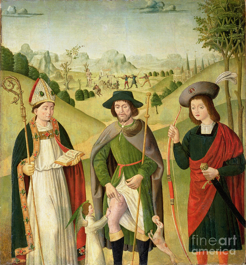 Three Saints: Bishop Saint, St. Roch And St. Sebastian, C.1460-80 Painting by French School