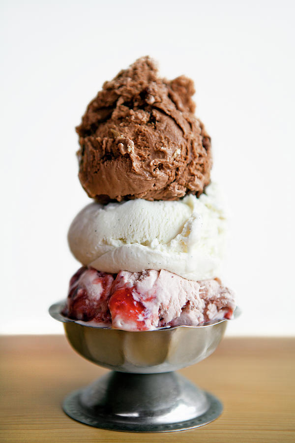 Three Scoops Of Ice Cream In A Pewter Photograph by Richard Ross