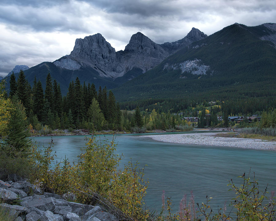 Three Sisters and Bow River Photograph by Jemmy Archer