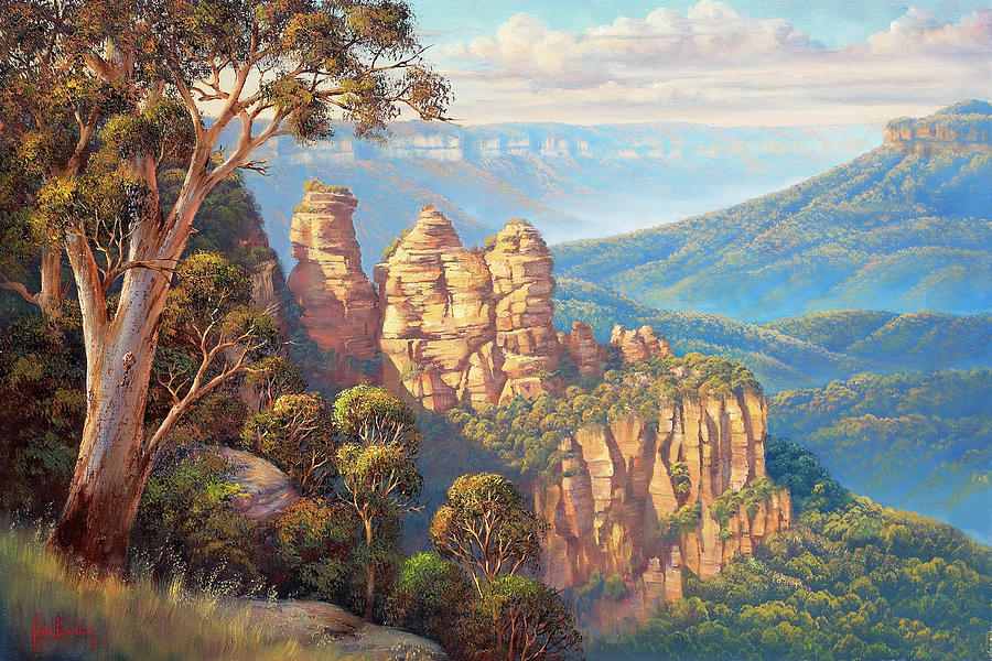 Three Sisters - Katoomba Painting by John Bradley Three Sisters - Katoomba Painting by John Bradley