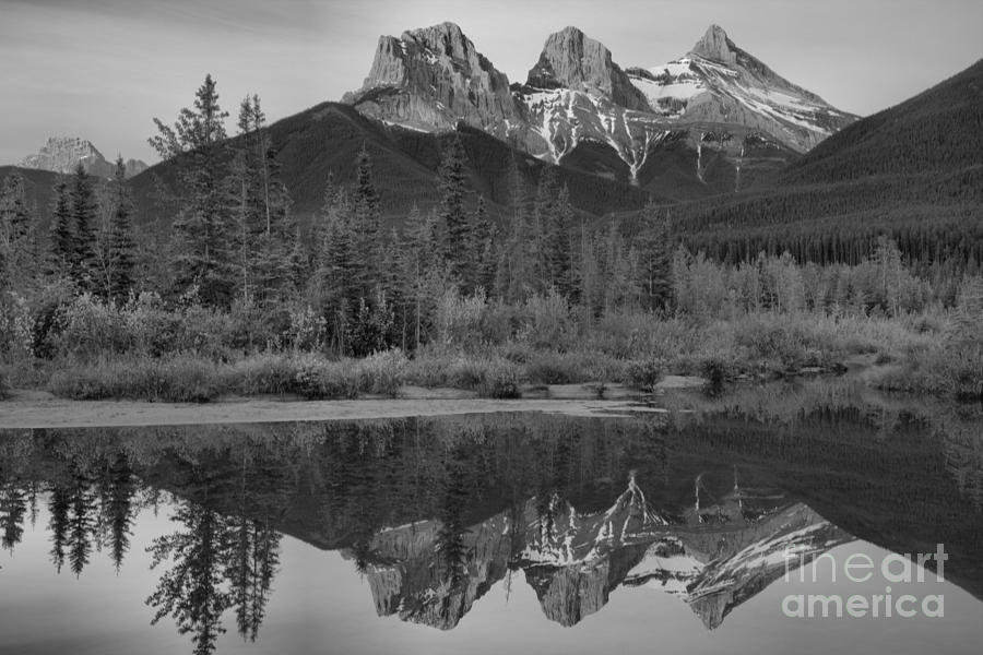 Three Sisters Morning Glow Black And White Photograph by Adam Jewell