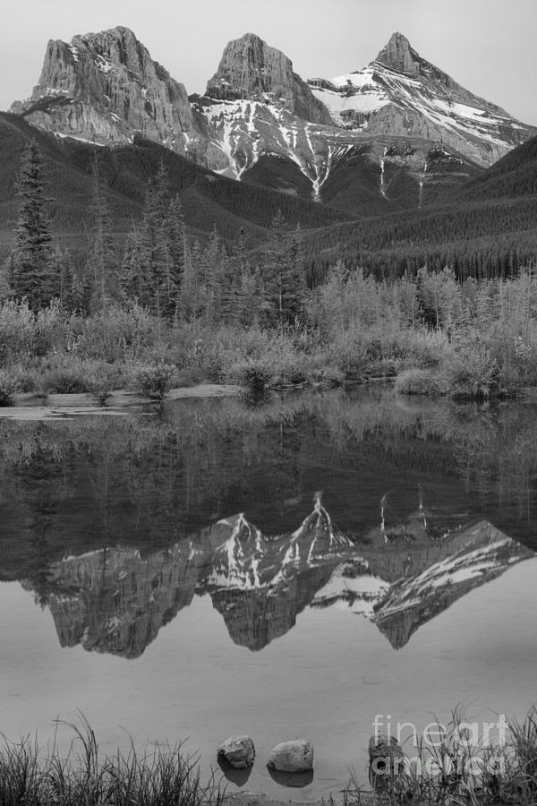 Three Sisters Sunrise Portrait Black And White Photograph by Adam Jewell