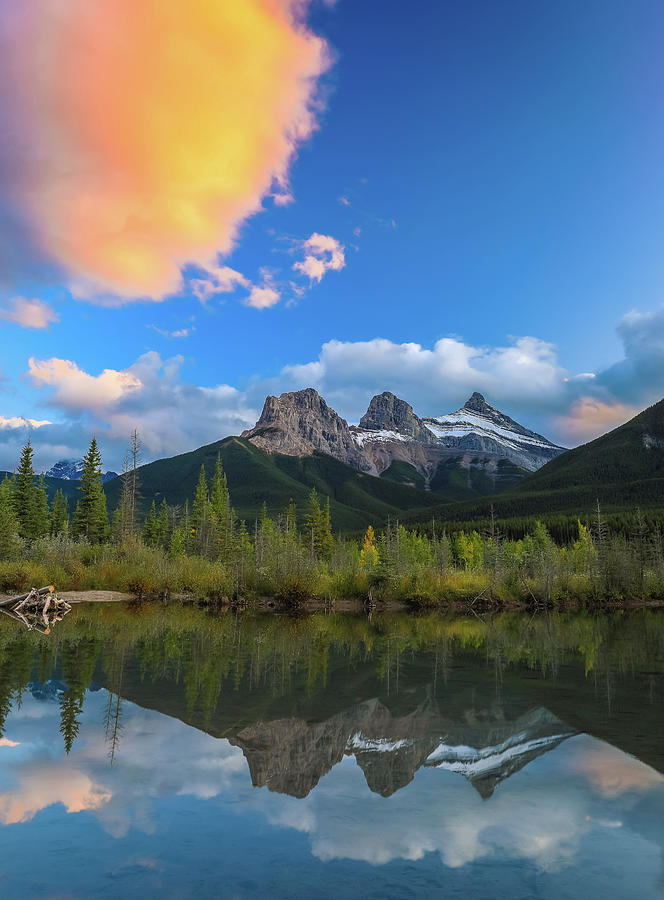 Three Sisters Vertical Reflection Photograph by Dan Sproul