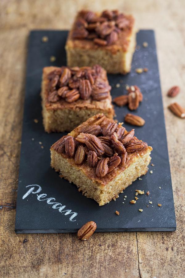 Three Slices Of Pecan Nut Tray Bake Cake Photograph by Eising Studio
