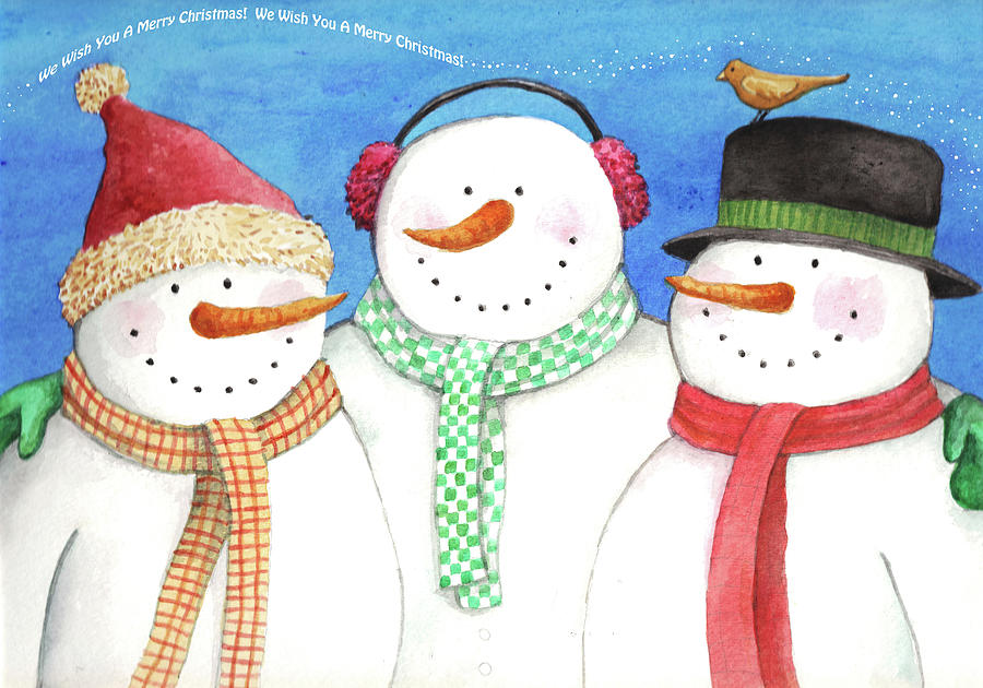 Bird Painting - Three Snowmen Sing by Melinda Hipsher