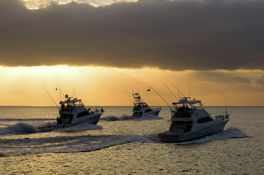 Three Sport Fishing Boats Head Out Off Catalina Island T Photograph