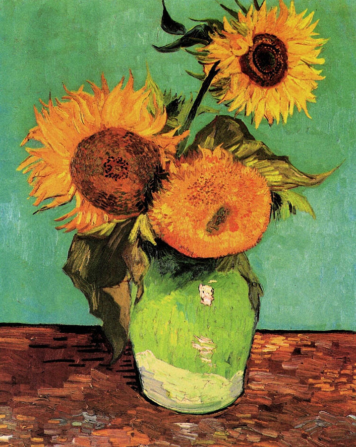 Three Sunflowers in a Vase Painting by - Fine Art America