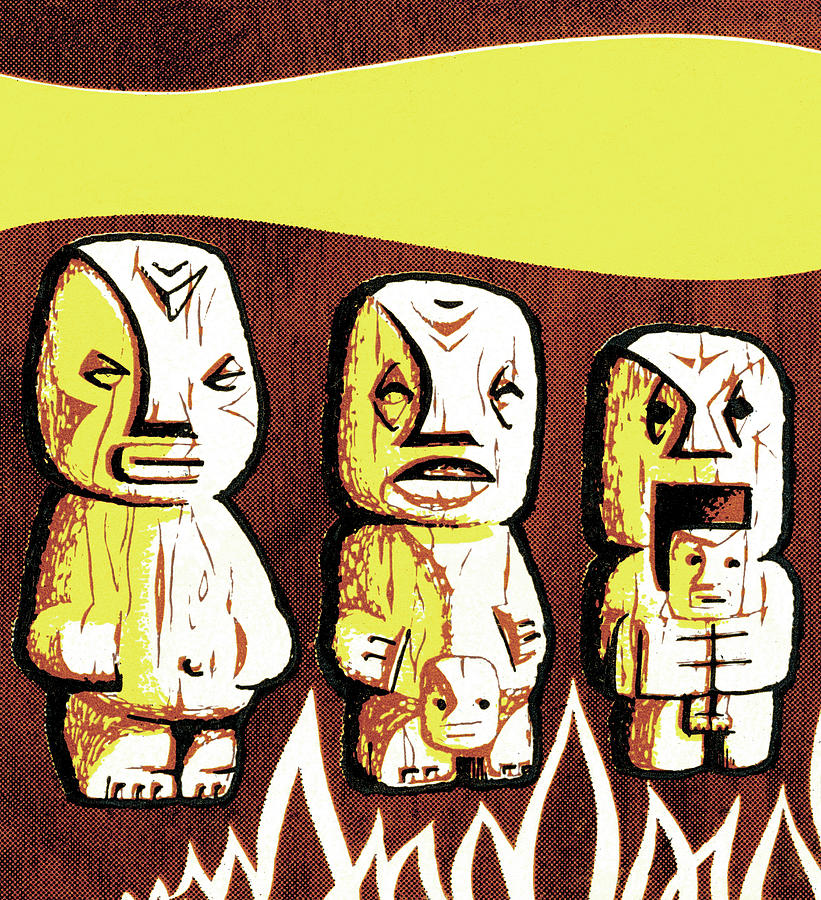 Summer Drawing - Three Tiki Statues by CSA Images