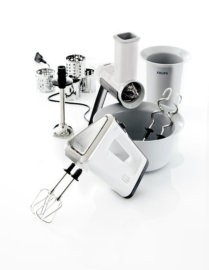 Three Types Of Hand Mixers On White Background Photograph by Jalag