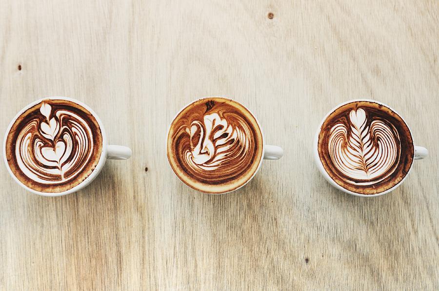Three Types Of Latte Art Photograph by Carlina Teteris