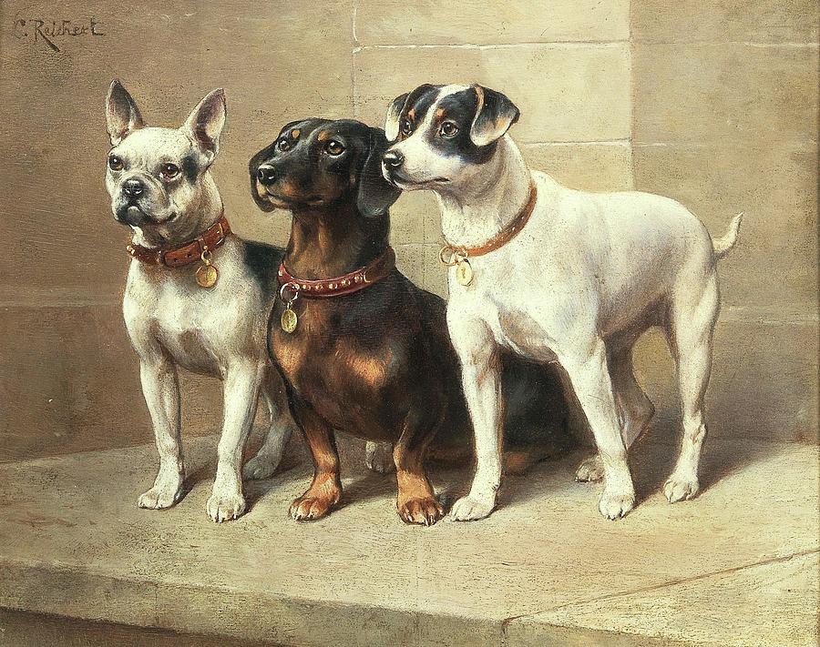 Dog Painting - Three Watchful Dogs by Carl Reichert