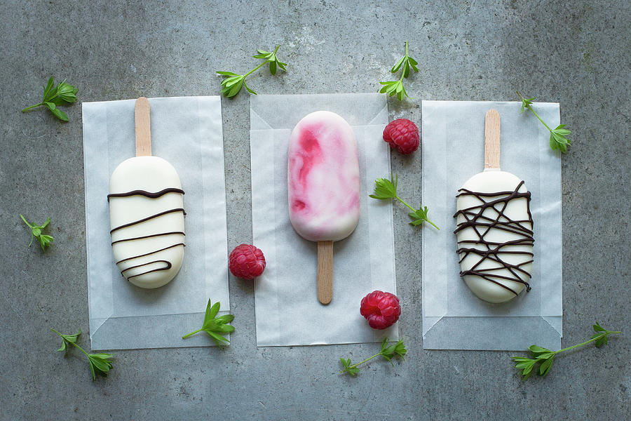 Three White Chocolate Ice Cream Sticks Photograph by Tina Engel