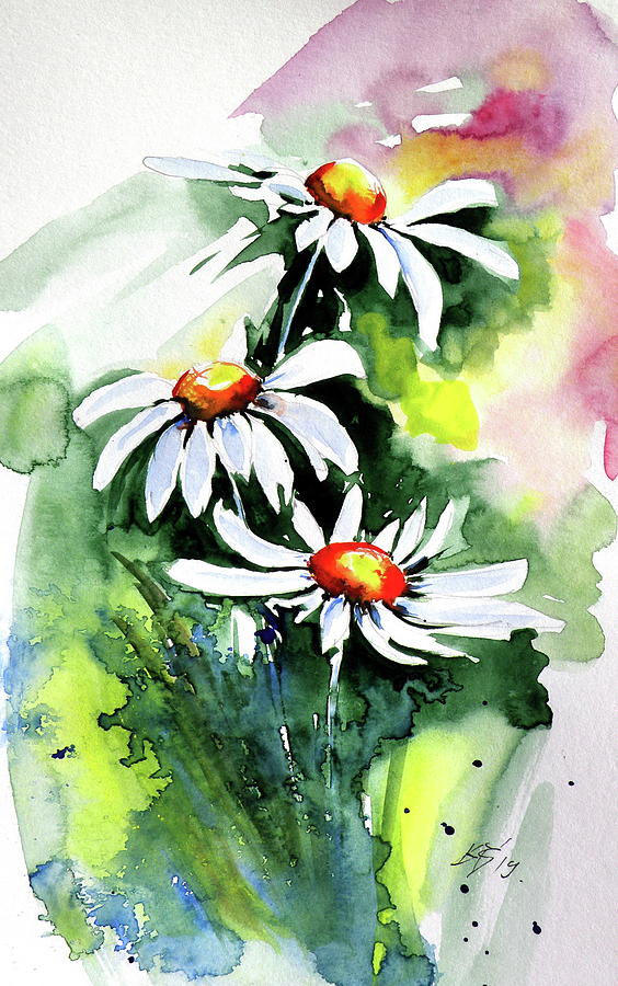 Three white flowers Painting by Kovacs Anna Brigitta