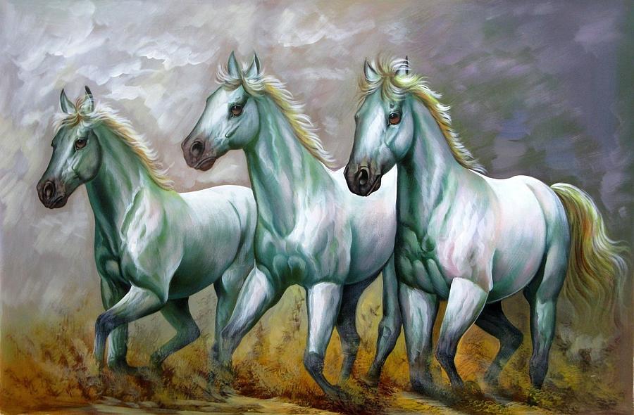 Three White horses Painting by Vishal Gurjar