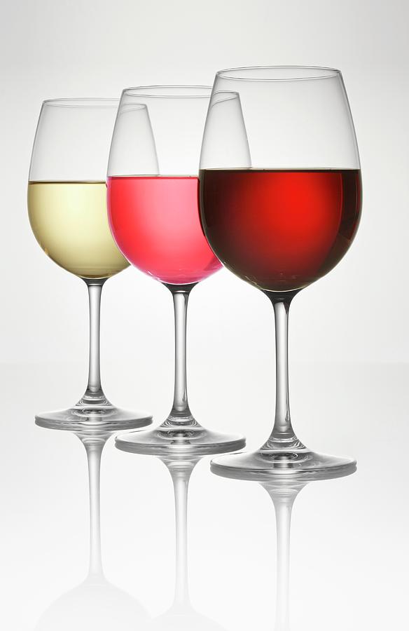 Three Wine Glasses of White, Ros, And Red Wine Photograph by Krger & Gross