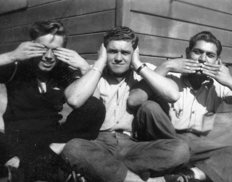 Three Wise Monkeys Navy Sailors Men Males Japan 40s 40s WW2 Painting by Celestial Images