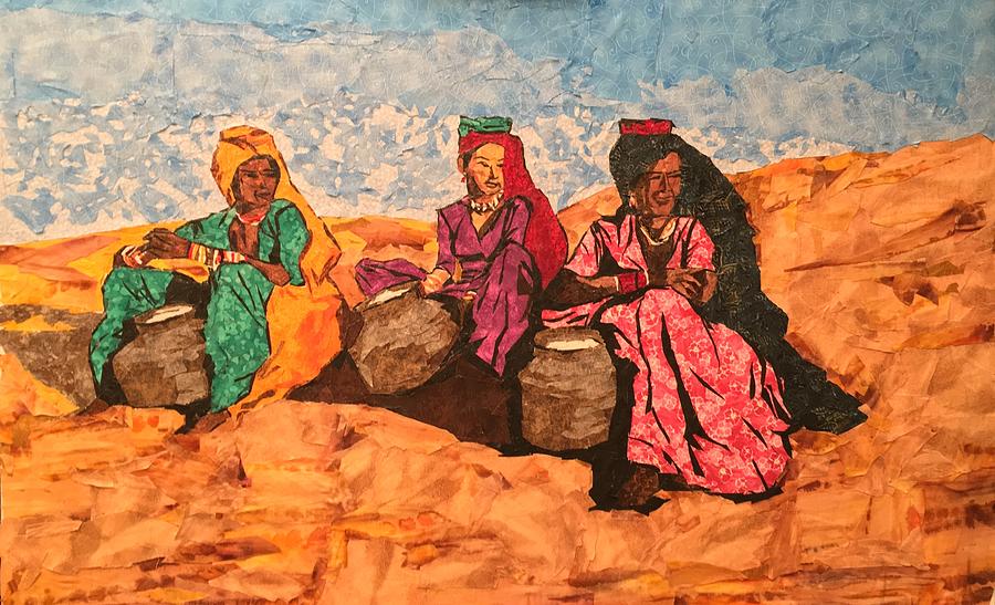Three women in the desert Painting by Mihira Karra