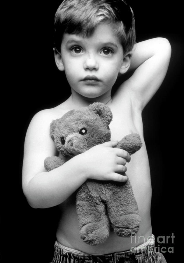Three-year-old Boy With His Teddy Bear Toy Photograph by Sam Ogden/science Photo Library