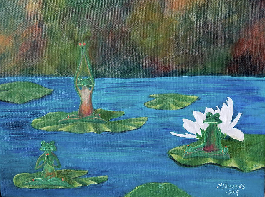 Three Zen Frogs Painting by Michelle Stevens