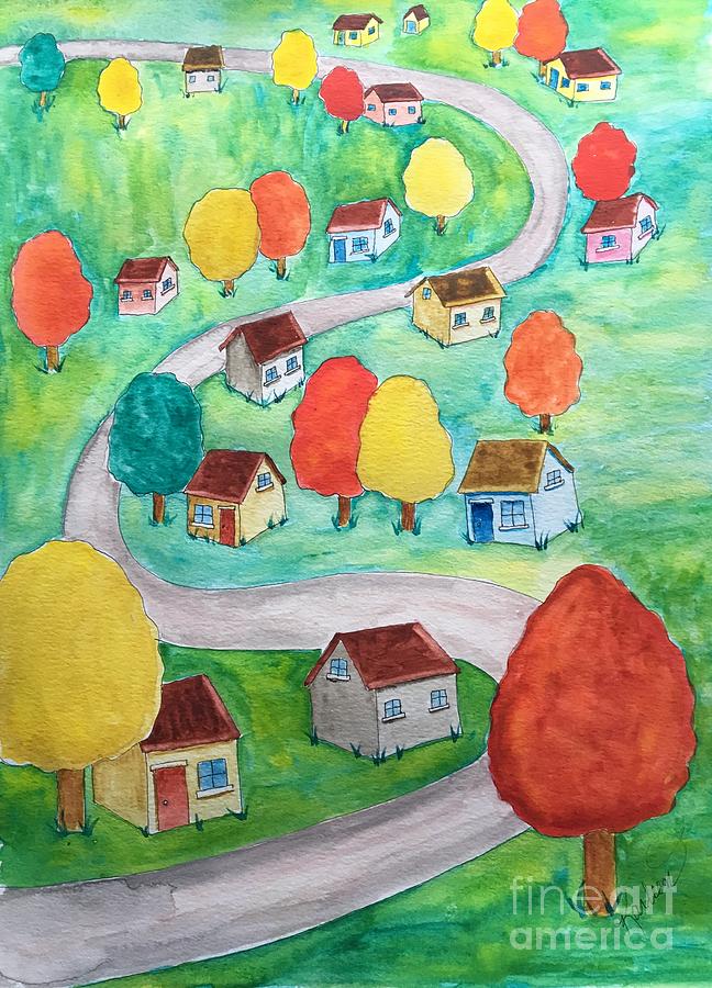 Through The Country Village Painting