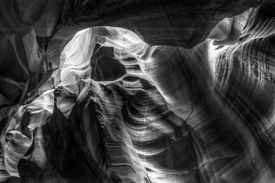 Through The Shadows - Antelope Canyon Monochrome Photograph