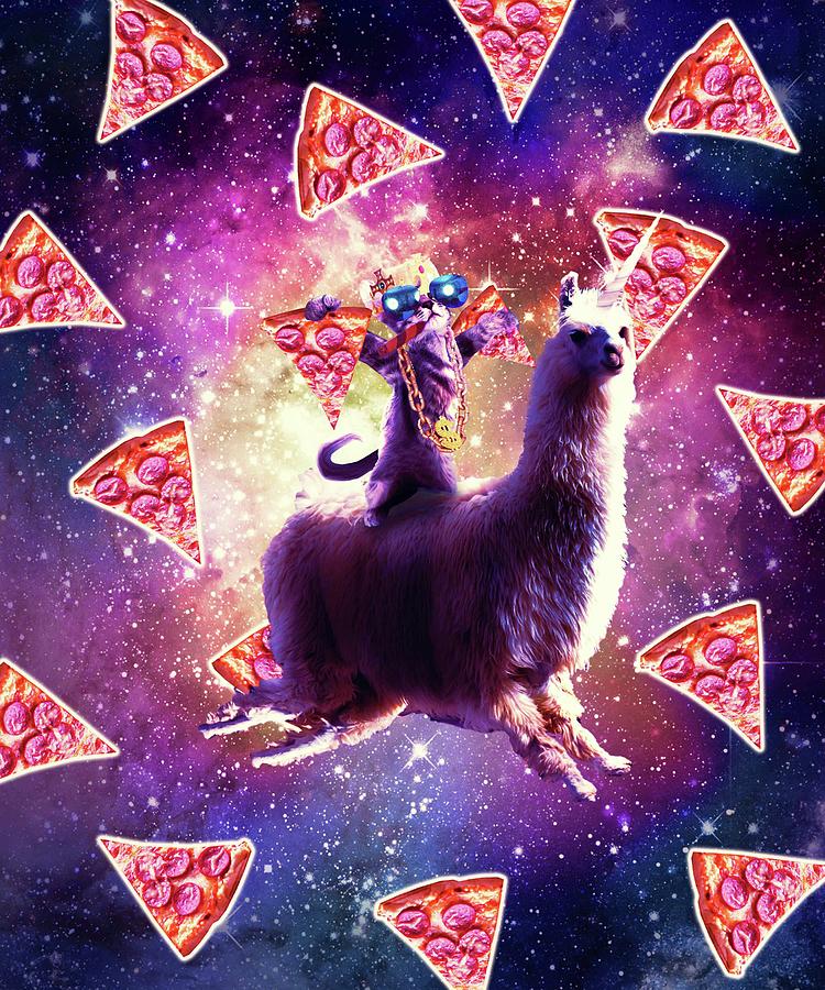 Laser Eyes Outer Space Cat Riding On Llama Unicorn #4 Digital Art by Random  Galaxy - Pixels